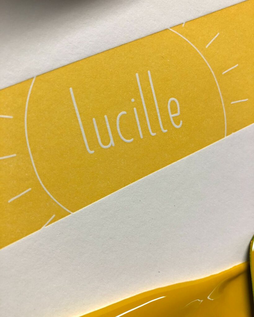 Gele geboortekaart Lucille